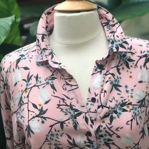 Top Shop Dainty Pink Floral & Bird Blouse